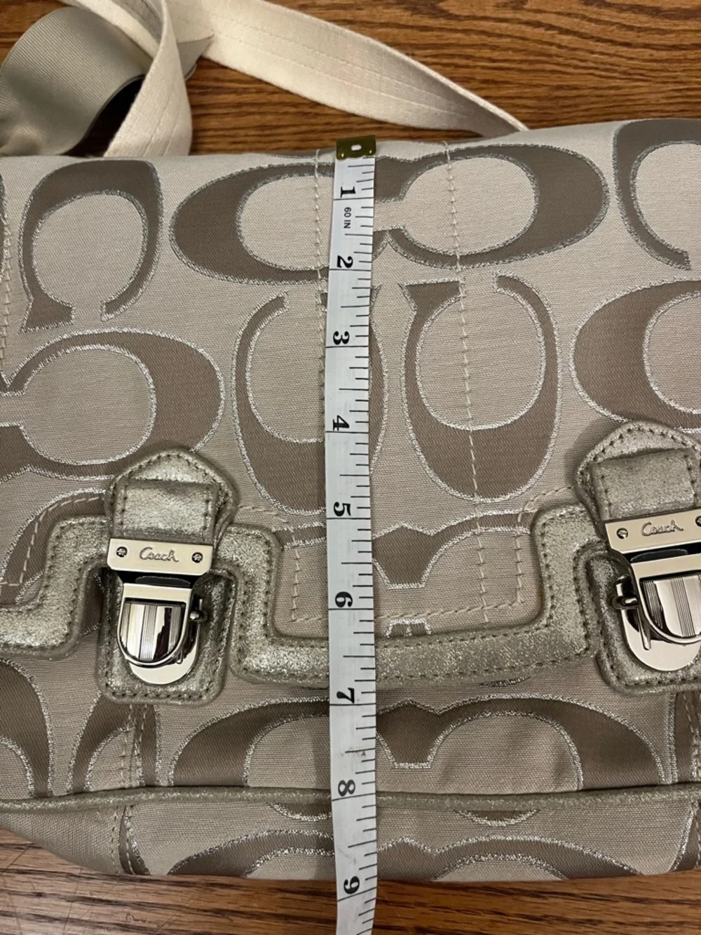Coach Poppy Signature C Metallic Sateen & Leather Messenger Flap Satchel #18352